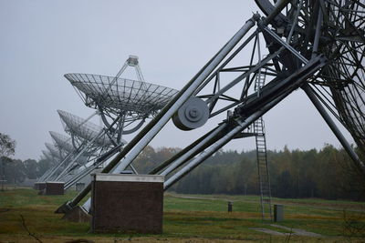 Metallic structure on field against clear sky