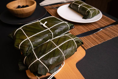 Hallaca on the table, the traditional dish of venezuelan christmas