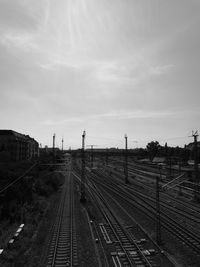 High angle view of railroad tracks against sky