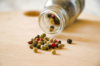 Close-up of species on table