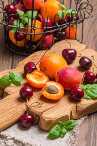 High angle view of fruits on table