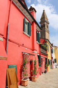 Colorful houses on burano, small island near venice, italy.  high angle view of building