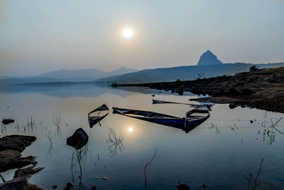 Scenic view of lake against sky during sunset