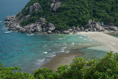 Scenic view of rocks by sea