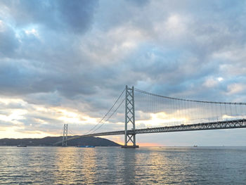 View of suspension bridge over sea