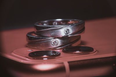 Close-up of old tea light on table