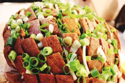 High angle view of chopped vegetables in bowl