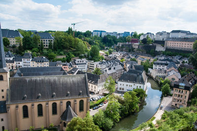 High angle view of buildings in city of luxemburg