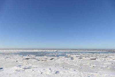 Scenic view of sea against clear blue sky