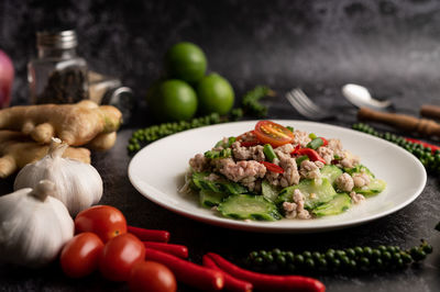 Close-up of salad in plate on table