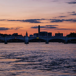 View of bridge over river during sunset