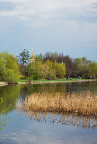 Scenic view of lake against sky