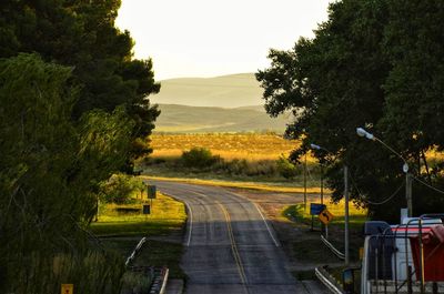 Road by trees against sky