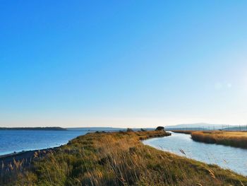 View of sea against blue sky