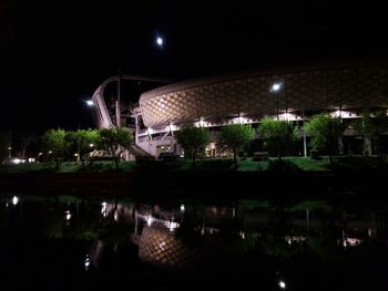 Reflection of illuminated buildings in water at night