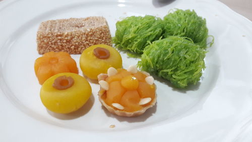 High angle view of breakfast served in plate