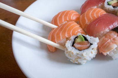 Close-up of sushi in plate