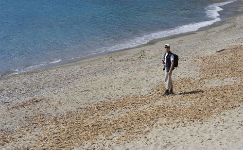 Man standing on sand at beach