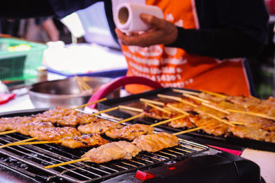 Close-up of meat in skewers