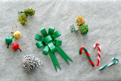 High angle view of christmas decorations