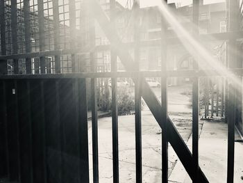 Metal fence on sunny day