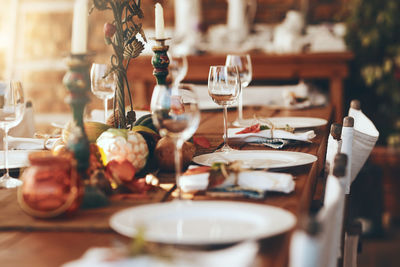 Close-up of place setting on table