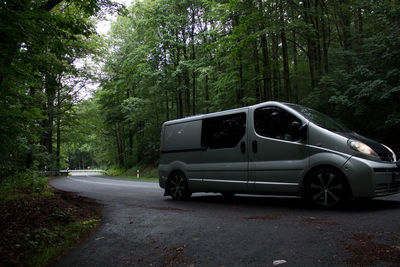 Car on road in forest