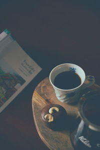 High angle view of coffee on table