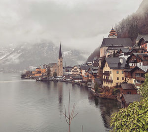 Hallstatt lake on a foggy day 