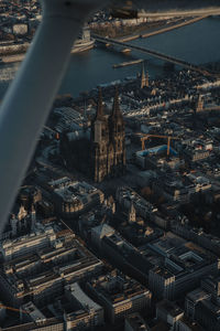 Sunset flight over cologne, germany