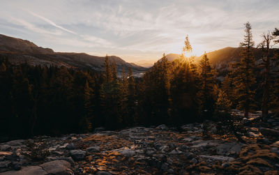 Scenic view of mountains against sky during sunset