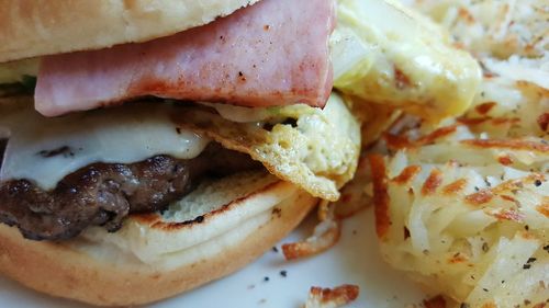 Close-up of burger in plate