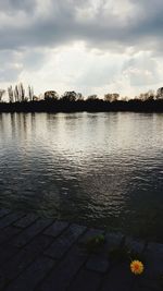 Scenic view of lake against sky during sunset