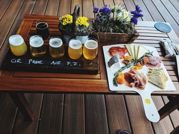 High angle view of breakfast on table