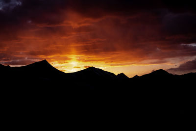 Scenic view of silhouette mountains against sky during sunset