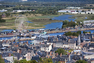 Aerial view of the city of honfleur in calvados, france.