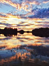 Scenic view of lake against cloudy sky