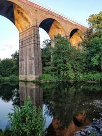 Arch bridge over river against sky