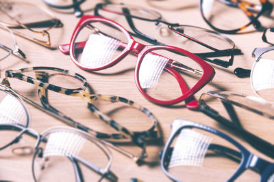 High angle view of eyeglasses on table