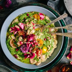 Directly above shot of breakfast served in bowl