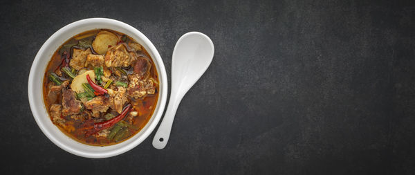 High angle view of food in bowl on table