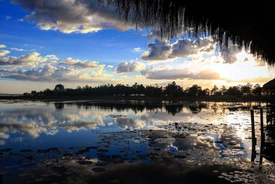 Scenic view of lake against sky during sunset