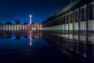 Reflection of illuminated buildings in city at night