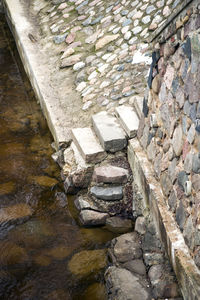 Steps leading to stone wall