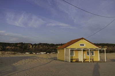 House on beach against sky