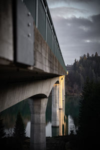 Low angle view of bridge over river against sky