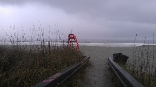 Scenic view of sea against cloudy sky