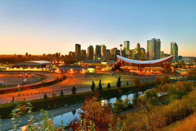 View of cityscape against sky during sunset