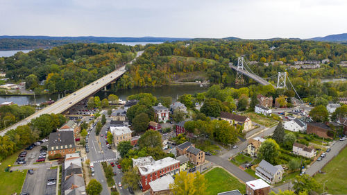 High angle view of townscape against sky