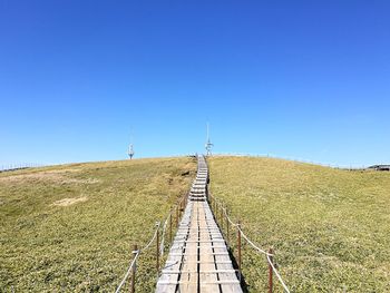 Scenic view of landscape against clear blue sky